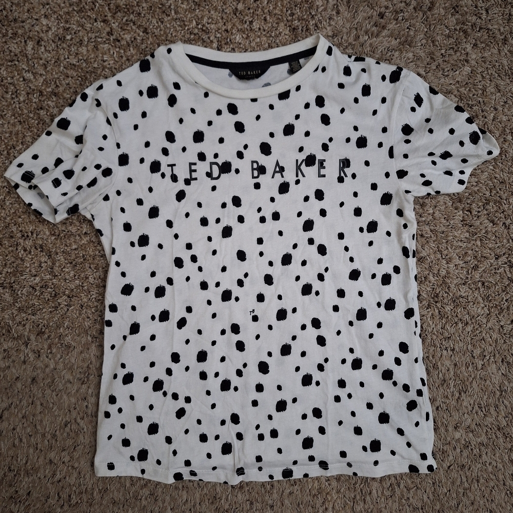 Ted Baker London White "Diala" Dalmatian Spot Polka Dot Logo Tee - Size 1/S